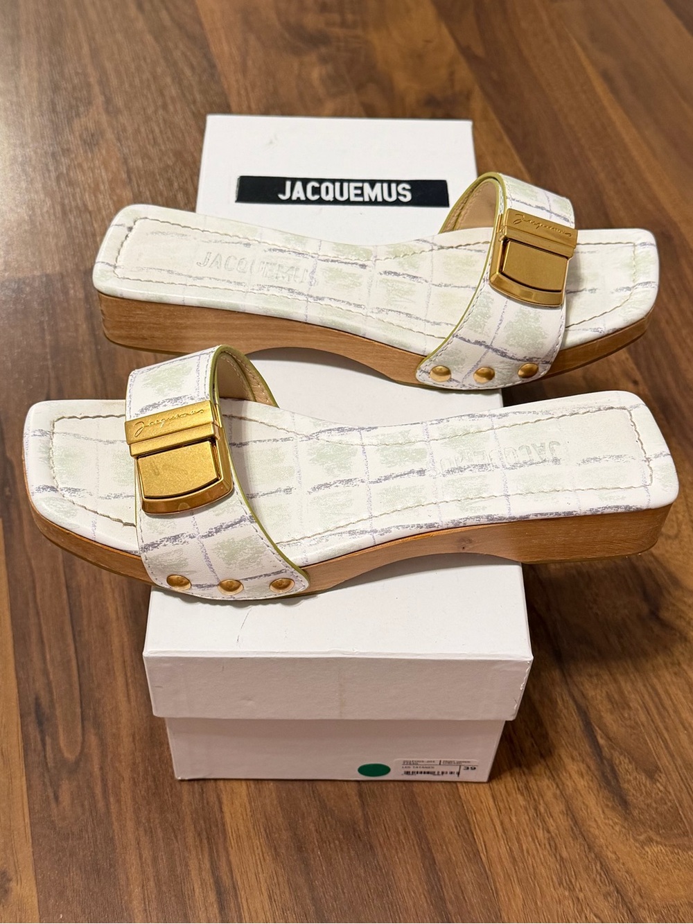 Authentic Jacquemus Les Tananes Sandals - Print Green Checked
